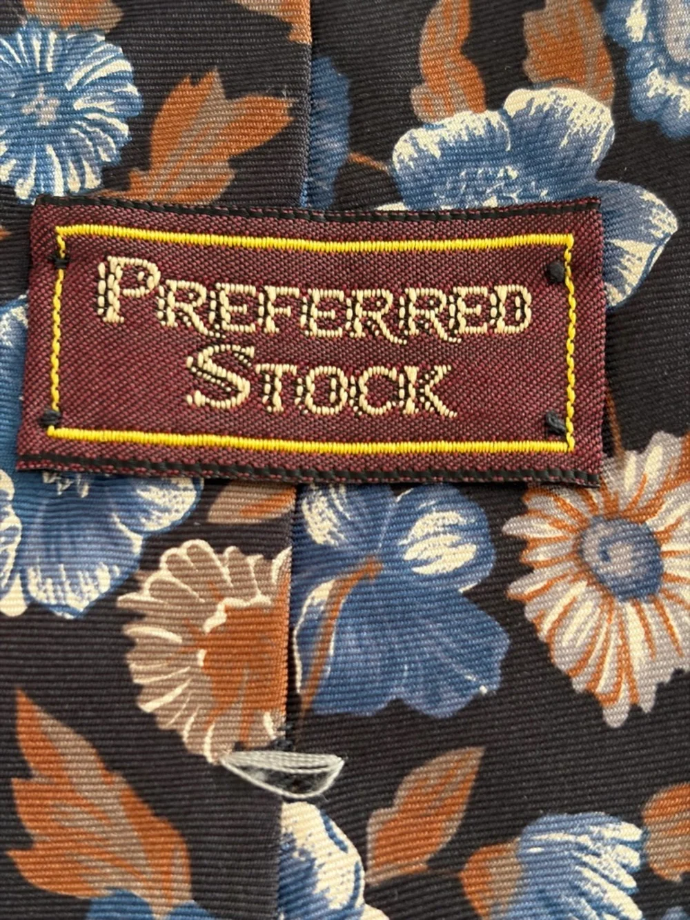 Vintage Floral Silk Tie Made USA Blue Brown Italian Silk Necktie